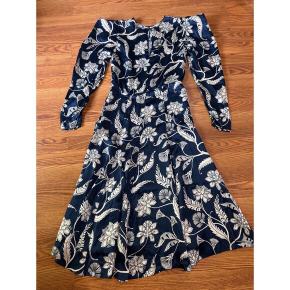 JOHANNA ORTIZ Wild Blue Botanical-print Silk-charmeuse Midi Dress size 10 - Picture 12 of 16